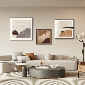 侘寂风客厅装饰画现代简约沙发背景墙挂画抽象极简色块三联壁画