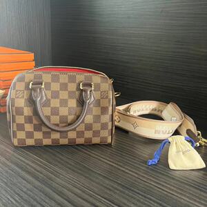 现货 LV/路易威登 棋盘格speedy 20手袋 斜挎包 棕色肩带N40489