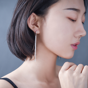 纯银耳环女韩国时尚超长款流苏耳线个性百搭纯银999耳圈气质耳坠
