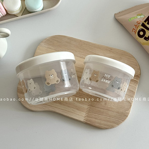 日本NAKAYA可爱小熊保鲜盒透明带盖宝宝辅食碗分装收纳便携小盒