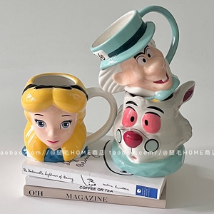 出口外贸单爱丽丝系列陶瓷马克杯可爱趣味卡通水杯摆件创意咖啡杯