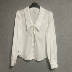 欧美时尚春秋款新款娃娃领法式长袖休闲白色棉衬衣上衣女衬衫
