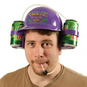 可乐啤酒帽子懒人工人饮料器跑男同款头盔吸管情侣情人节生日礼物