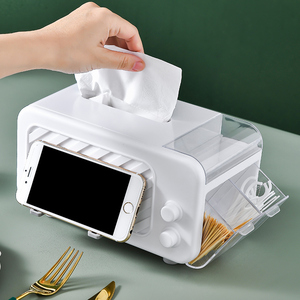 抽纸盒家用客厅餐桌茶几创意弹簧塑料多功能手机架牙签收纳纸巾盒