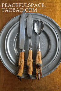 法国20世纪初古董 哥特黑森林童话风 鹿蹄手柄 西餐大肉叉 分肉刀