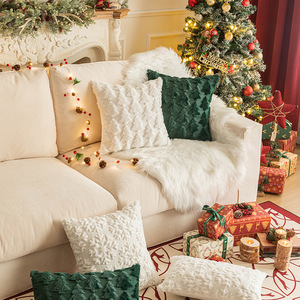 圣诞节毛绒抱枕套雪花圣诞树绣花毛客厅沙发靠垫派对装饰靠枕套