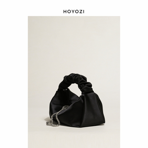 小优家包包 HOYOZI 缎面小黑包包2024新款包包手提包女夏季链条包