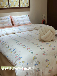 柔软纱布儿童床品A类婴童纯棉被套上下铺床单三件套无敏舒服母婴
