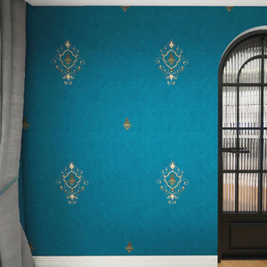 欧式大马士革刺绣无缝墙布卧室客厅背景墙3D立体蓝色全屋满铺壁布