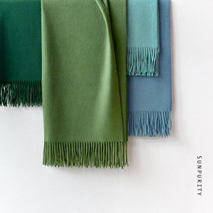 SUNPURITY色璞｜墨绿色高品质纯羊毛围巾（宽版）冬季加厚围巾女