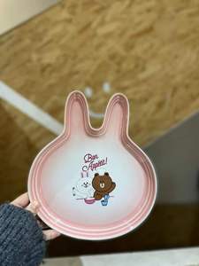 布熊可兔可爱兔子造型餐盘 陶瓷釉下彩儿童餐盘 烤箱微波炉可用
