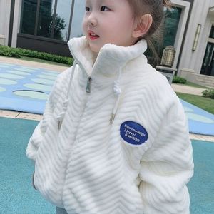 韩版立领儿童女童皮草宝宝中款卫衣仿皮草外套加棉加厚2023新款冬