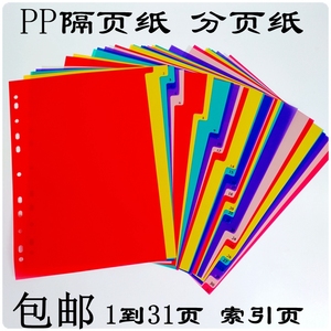 PP塑料分页纸彩色a4隔页纸11孔活页纸分类页纸31页档案索引纸标签