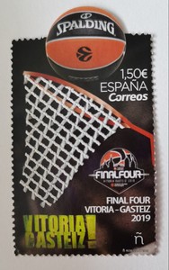 趣味邮:西班牙邮票 2019欧洲篮球冠军联赛篮网异形异质邮票1全