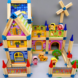 建筑大师3-6岁多彩儿童玩具建筑积木制立体拼图木质拼插模型拼装