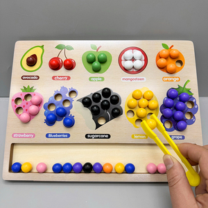 儿童水果认知颜色分类盘宝宝益智力夹珠子积木专注力训练早教玩具