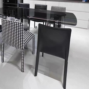 2023新款波点餐椅黑白配椅子高级椅子现代简约设计感马鞍皮餐桌椅