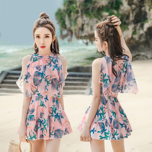 泳衣女新款时尚印花韩国小清新遮肚显瘦连体裙式超仙沙滩温泉泳装