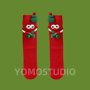 YOMOSTUDIO/搞怪圣诞袜子情侣礼品中筒袜可爱儿童围巾新年袜子红