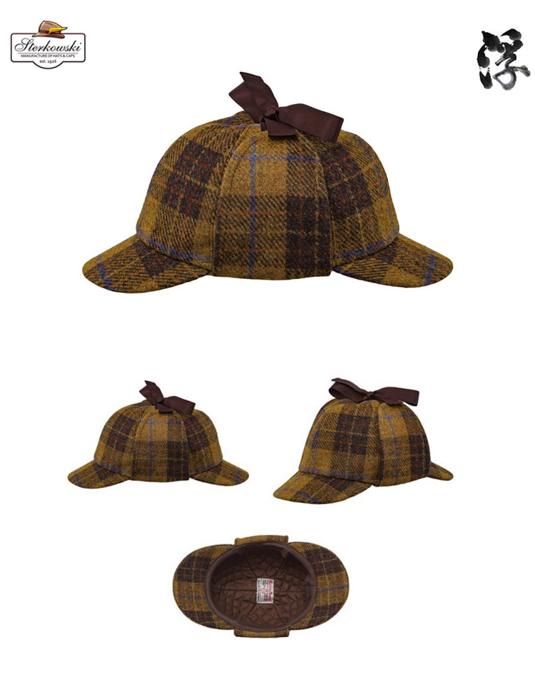 波兰sterkowski正品复古猎鹿帽侦探帽哈里斯粗花呢手工帽