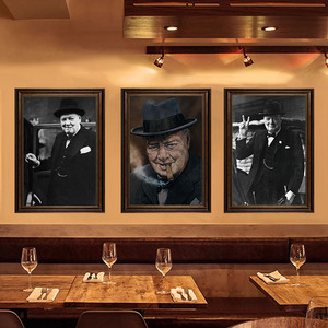 复古酒吧烟酒行雪茄俱乐部挂画黑白海报名人温斯顿丘吉尔装饰画