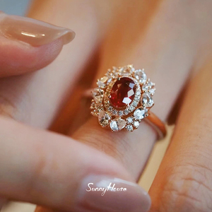 复古高级感精致彩宝红宝石镂空镶钻戒指女超美法式简约开口食指戒