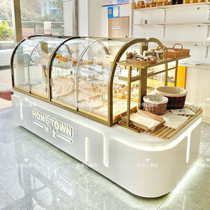 面包柜面包展示柜弧形中岛柜烘焙店蛋糕店面包边柜实木玻璃展示柜