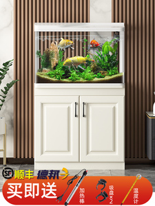 热弯金鱼缸客厅小型中型新款家用落地造景带柜子立式鱼缸水族箱