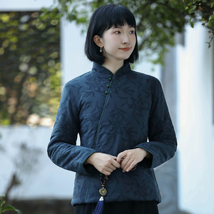 改良中式唐装女式小棉袄短款小个子中国风茶艺师服装茶人服女秋冬