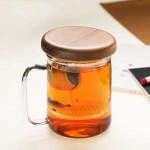 宜龙家用办公微光玻璃盖滤茶杯带盖过滤茶漏马克杯泡茶花茶水杯子