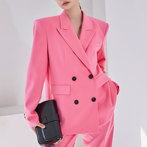 适度美衣韩国正品 23春装新时尚经典双排扣通勤宽松粉色西装外套