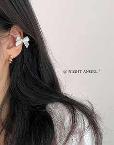 韩国少女丝带蝴蝶结耳骨钉钛钢拧螺丝耳钉奶蓝格子手工织带耳环