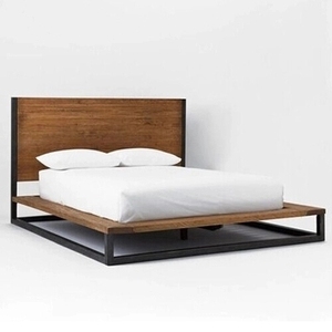 工业风美式复古实木床卧室铁艺双人床工业风简约家具床纯实木床