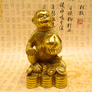 纯铜猴摆件元宝铜猴子吃桃十二生肖猴工艺品家居招财风水装饰摆设