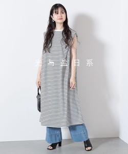 日本BEA*MS家新款  超舒适功能性面料条纹短袖连衣裙