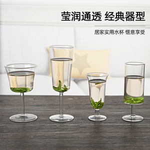 猴魁专用玻璃杯日式红酒杯家用透明泡茶高脚杯直筒绿茶创意水杯子