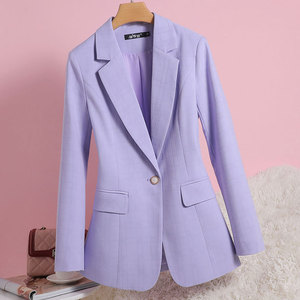 紫色格子外套女显瘦春秋新款高级质感西服气质时尚上衣修身小西装