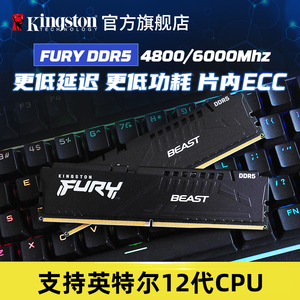 金士顿FURY DDR5 5200/6000 32G/64G台式机内存大容量电竞超频RGB