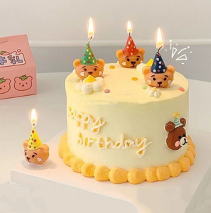 生日小熊蜡烛蛋糕装饰插件儿童烘焙韩国ins风网红摆件彩色糖片