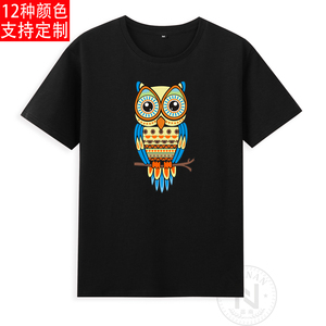纯棉卡通可爱小动物猫头鹰owl短袖T恤衫衣服有儿童装定制学生班服