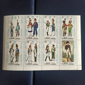 阿治曼 1971年 邮票 军队法国拿破仑时期兵服 8全新 版张【有齿】