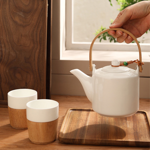 新中式茶壶简约风提梁壶套件茶具精致陶瓷杯防烫杯家居泡茶壶白瓷