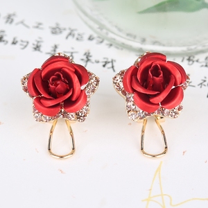 韩国时尚气质大款耳环优雅性感红色玫瑰花朵耳扣夸张耳钉耳饰女潮