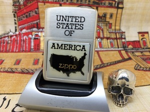 原装正版 1994年F全新镀银美国地图液晶变色龙贴章打火机 ZIPPO