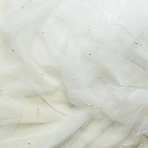 超仙柔软细腻珍珠钉珠网纱婚纱礼服装头纱diy面料高档摄影软网白