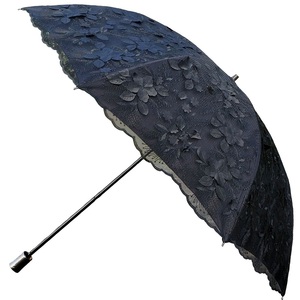 纯黑色二折黑胶蕾丝立体剪花防紫外线防晒太阳伞晴雨伞公主洋伞