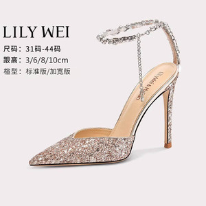 Lily Wei【惊鸿】绑带凉鞋时尚小码女鞋313233金色水晶绝美高跟鞋