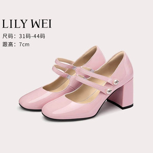 Lily Wei【桃雾韵】粉色法式玛丽珍鞋甜美校园风高跟鞋小码313233