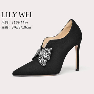 Lily Wei深口单鞋女2024春新款尖头细跟及踝靴子小码短靴313233