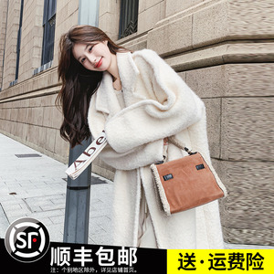 米白色加厚呢子大衣女2023冬季新款韩系高级感宽松气质粗花呢外套